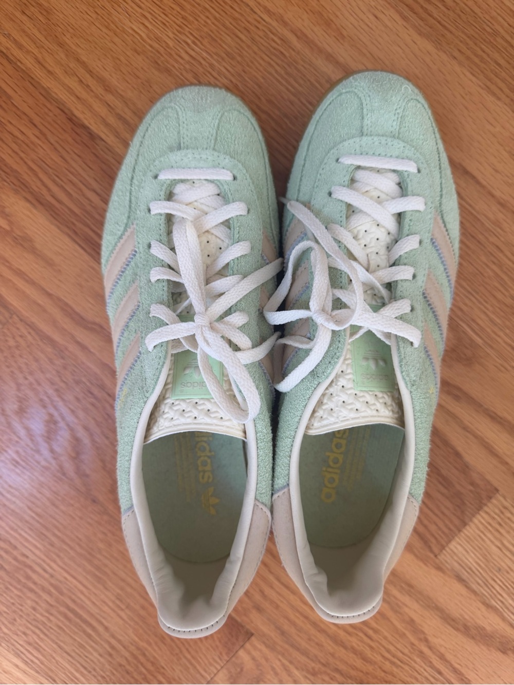 adidas Women's Mint Green Suede Low-Top Sneakers with Cream Accents